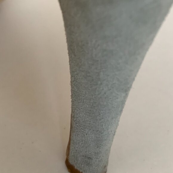 Designer Dove Blue Suede Stiletto T-Strap Heels - Picture 5 of 11